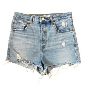 Levi's Premium Ribcage Shorts Size 29 Denim Jean Light Wash High Rise Button Fly